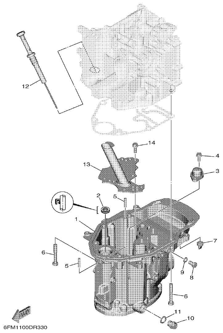 Yamaha F25G OIL PAN parts diagram